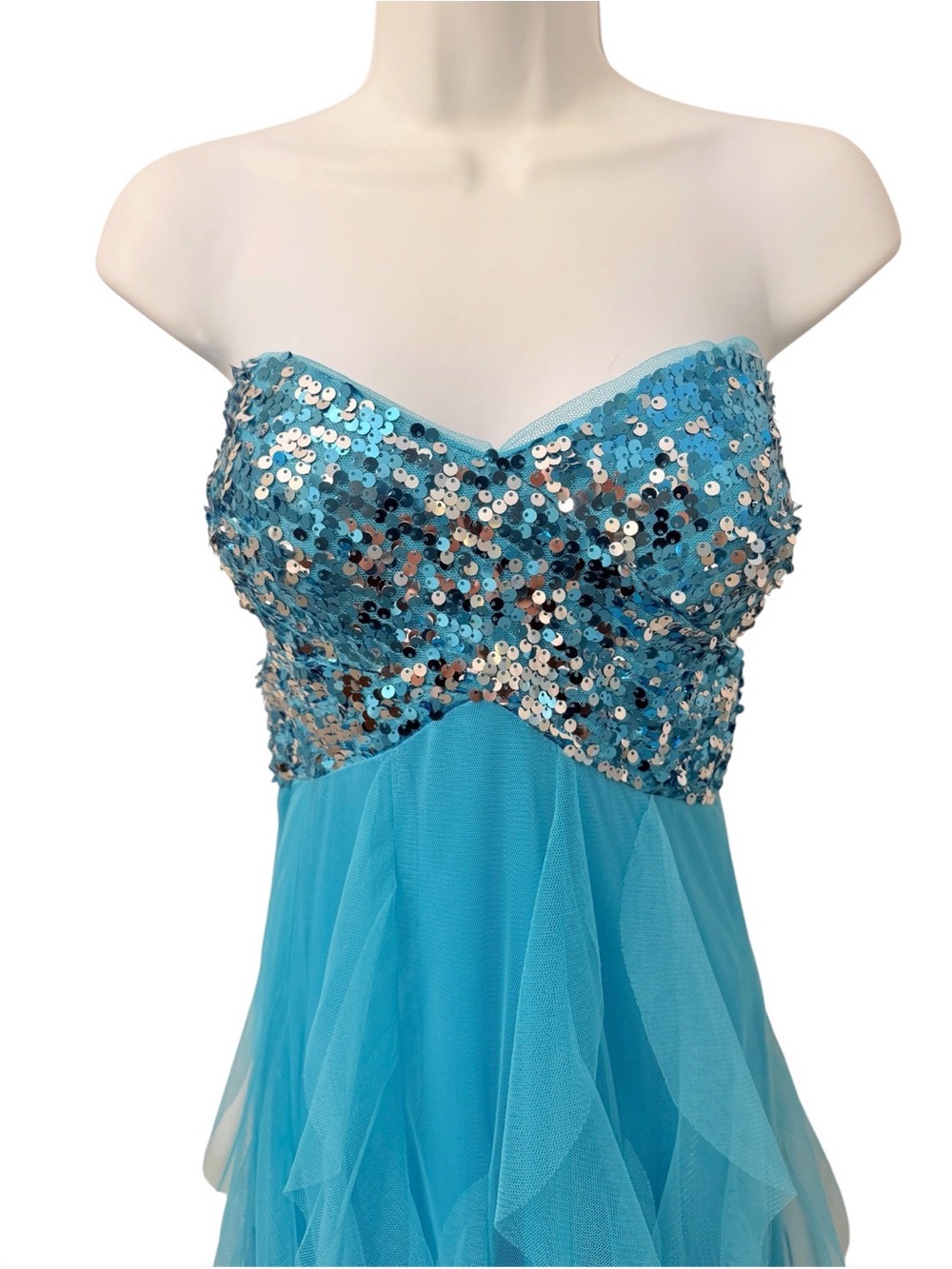Blondie Nites Maxi Dress NWT Mermaid  Strapless Sequin Turquoise Blue Size 7